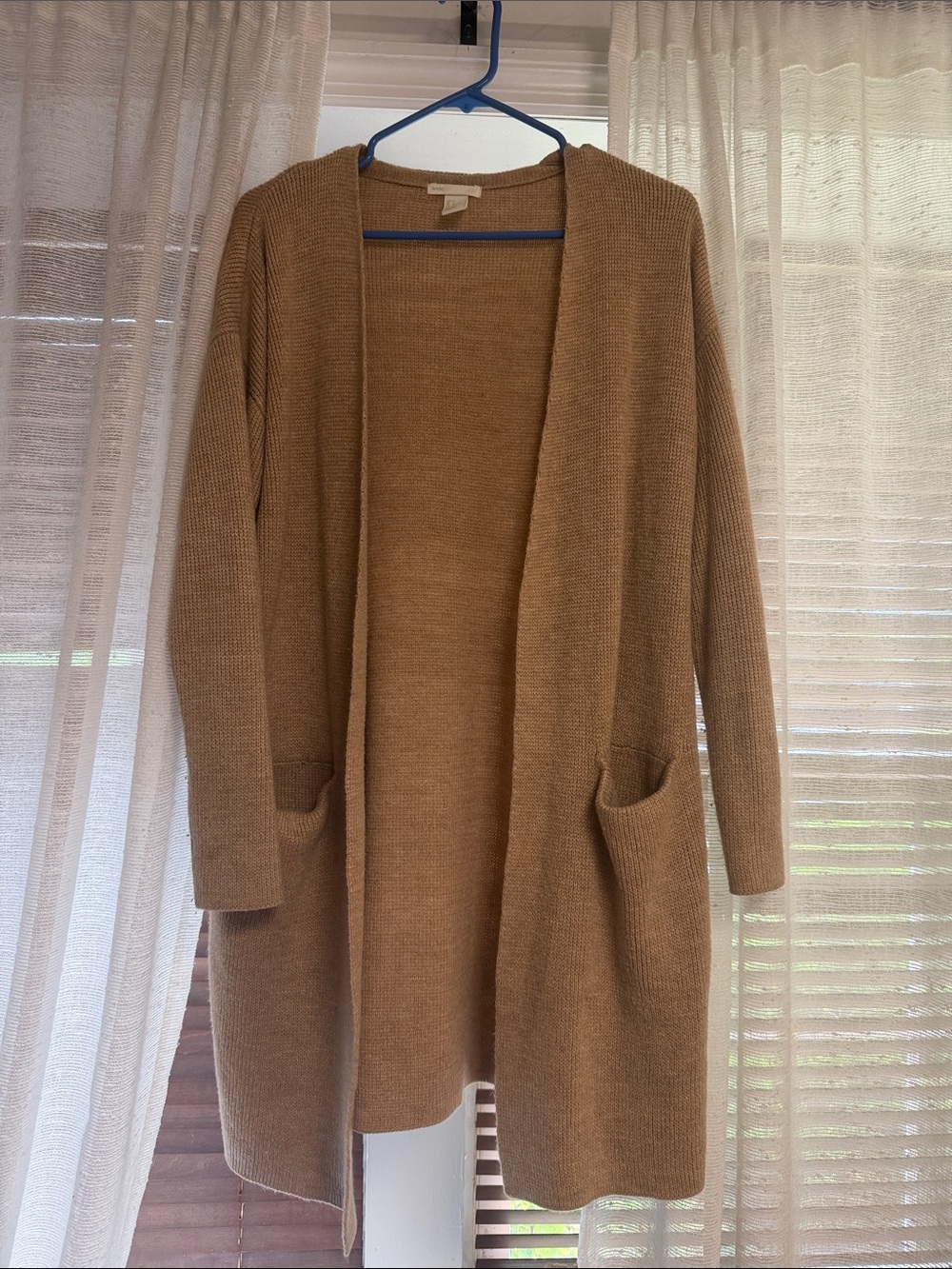 H&M Long Open-Front Pocket Cardigan - Camel Brown